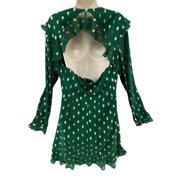 Hutch Confetti Chiffon Dress Emerald Green Gold Long Sleeve Cutout Sz 14 - Picture 3 of 15